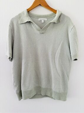 Banana Republic Waffle Knit Green Linen Blend Polo Shirt